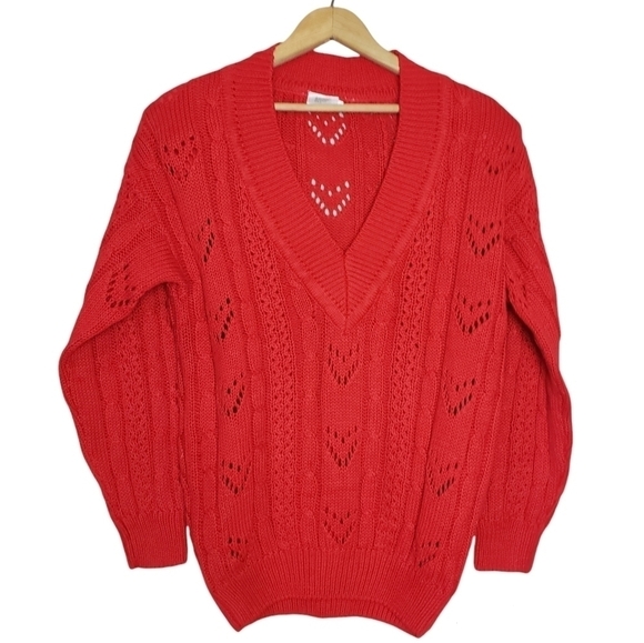 VINTAGE V-neck Valentine Red Sweater Size Large. - Picture 1 of 12